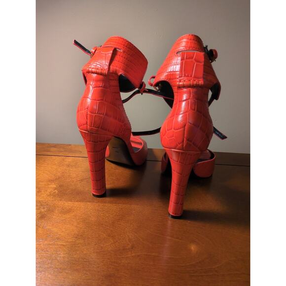 Alexander Wang Heels 40 Red Snake Skin Peep Toe Buckle Ankle Cuff High Heel - Picture 5 of 8